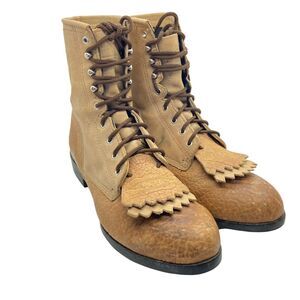 Ariat Western Boots Women's Kilties Ropers Tan Lace Up Mid-Calf Tasseled size 7